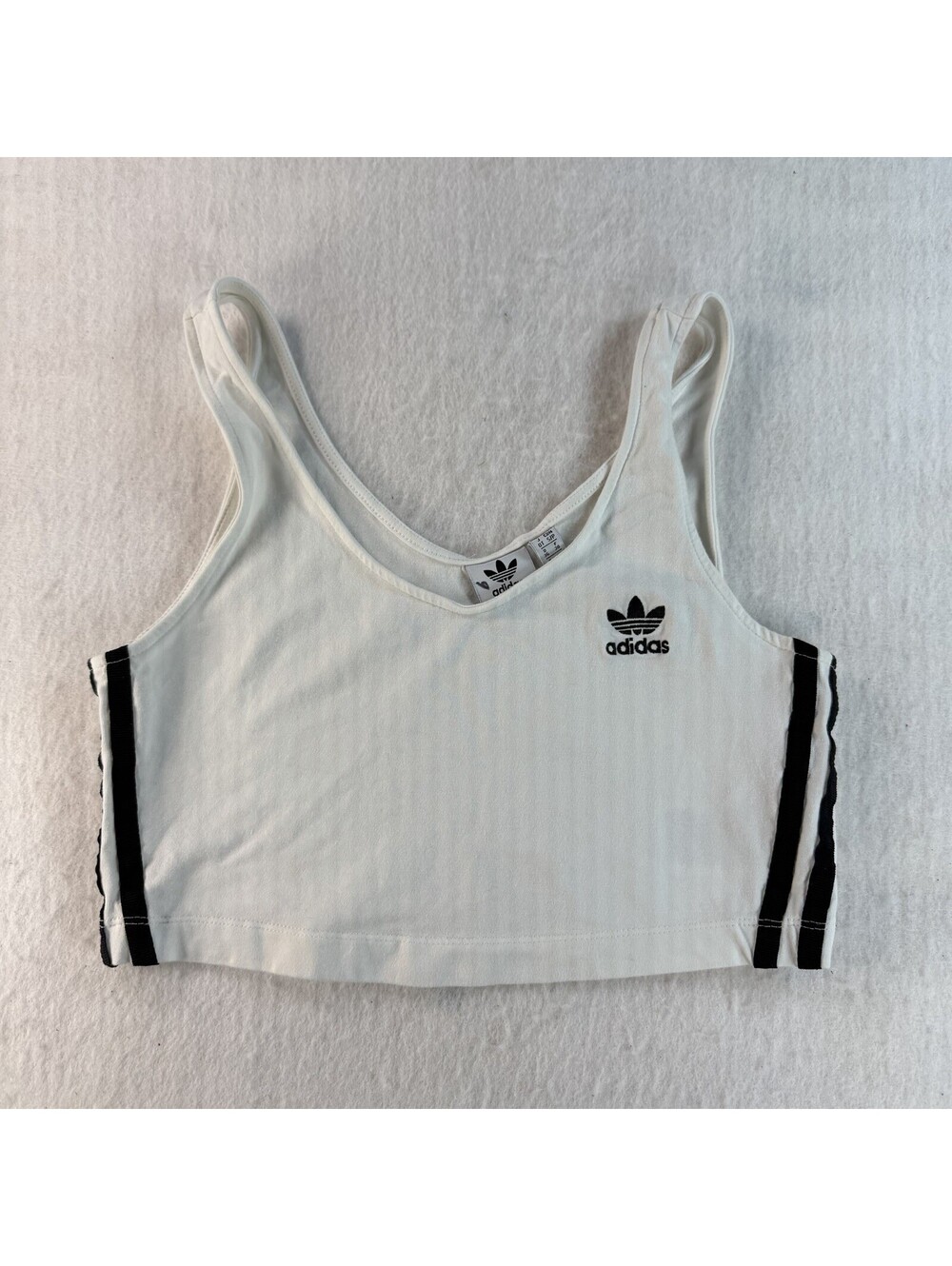 Adidas Originals Women’s White Crop Tank Top S Black Trim Trefoil Logo Bra